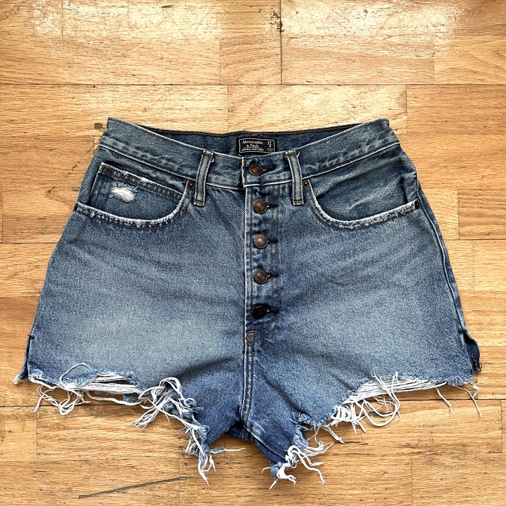 Abercrombie and Fitch, natural rise mom shorts.